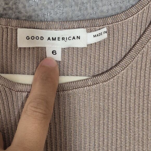 Good American Women's Angled Ribbed High Neck Bodysuit Mink001 Taupe 6 3XL - Picture 3 of 9